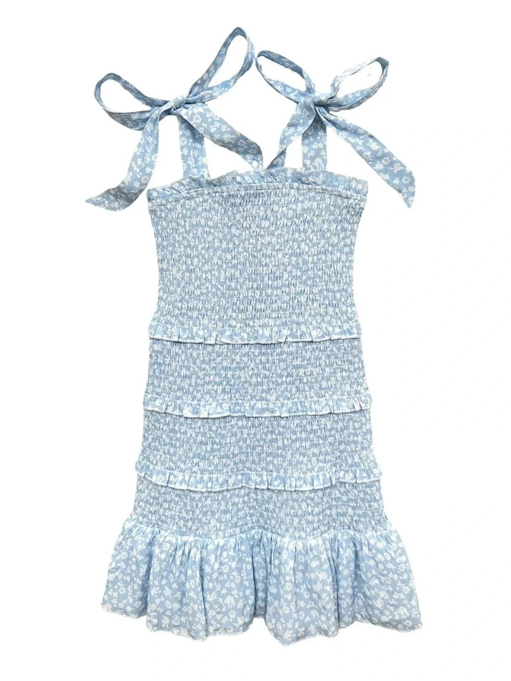 KATIE J NYC Evan Blue and White Floral Smocked Dress Tween